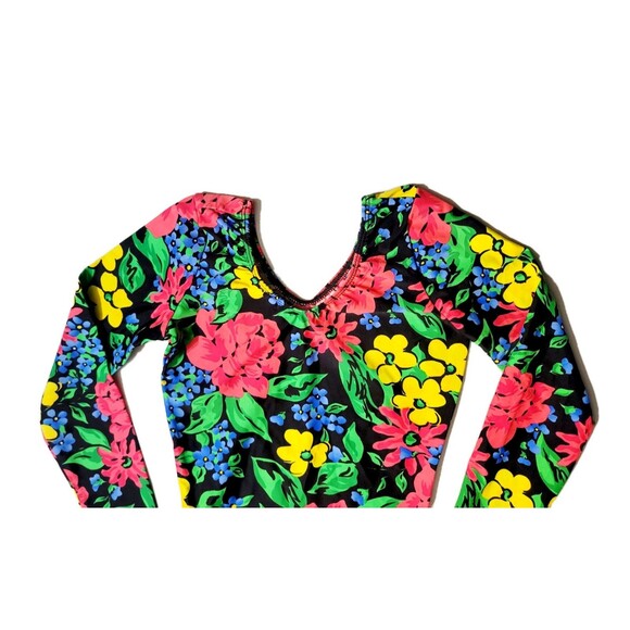 GK Elite AS Hawaiian Floral Scoop Neck Leotard VTG Long Sleeve Adult S, NWT - Picture 4 of 9